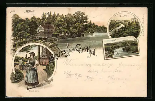 Lithographie Karlsbad, Gasthaus Mühlerl im Egerthal