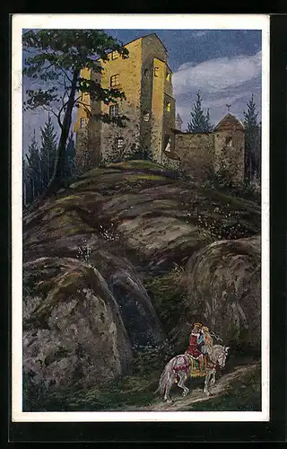 Künstler-AK Alfred Mailick: Prinz bringt seine Liebste ins Märchenschloss