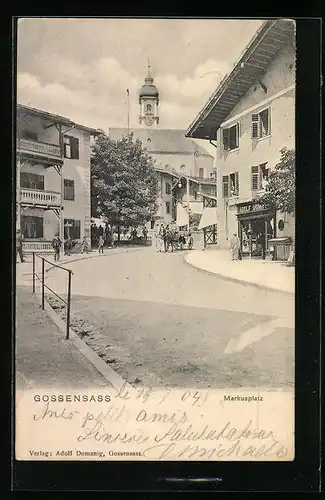 AK Gossensass, Markusplatz mit Blick zur Kirche