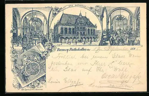 Vorläufer-Lithographie Bremen, Ratskeller mit Rathaus 1895