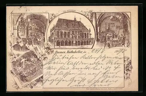 Vorläufer-Lithographie Bremen, Rathaus mit Ratskeller 1894