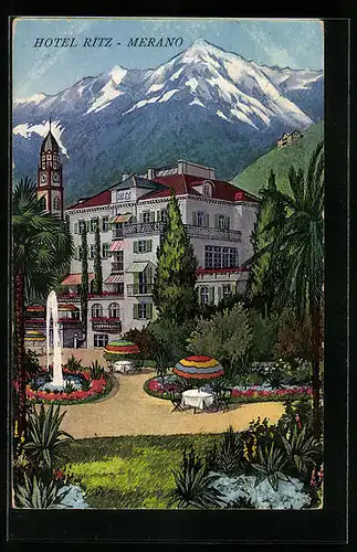 AK Merano, Hotel Ritz mit Garten