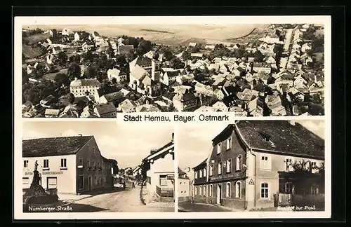 AK Hemau /Bayer. Ostmark, Gasthof zur Post, Nürnberger Strasse, Ortsansicht aus der Vogelschau