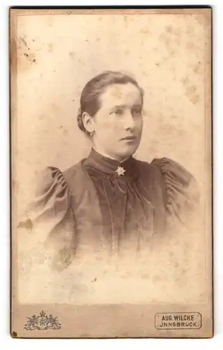 Fotografie Aug. Wilcke, Innsbruck, Rudolfstr. 1, Portrait bildschöne junge Frau im prachtvollen Kleid