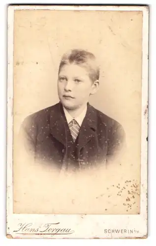 Fotografie Hans Torgau, Schwerin i. M., Arsenalstr. 4, Portrait blonder Bube mit Krawatte im Jackett