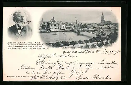 AK Frankfurt a. M., Generalansicht mit der Mainbrücke im Vordergrund