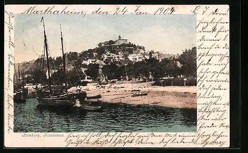 AK Hamburg, Blankenese, Schiffe am Ufer
