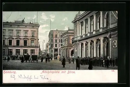 Lithographie Hamburg, Adolphsplatz mit der Börse