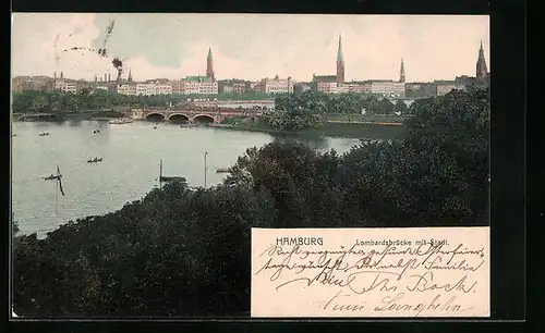 AK Hamburg-Neustadt, die Lombardsbrücke mit Stadtpanorama