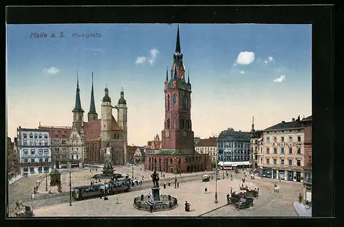 AK Halle a. S., Marktplatz, der Rote Turm, die Marktkirche