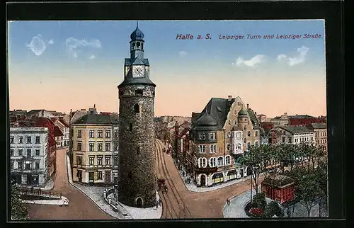 AK Halle a. S., die Leipziger Strasse vom Leipziger Turm aus