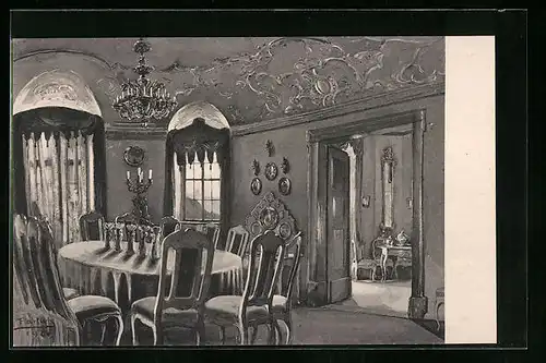 Künstler-AK Dornburg a. Saale, der Speisesaal im Rokoko Schloss