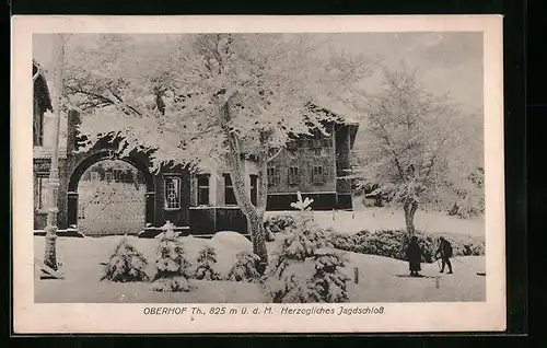 AK Oberhof i. Th., das herzogliche Jagdschloss im Schnee