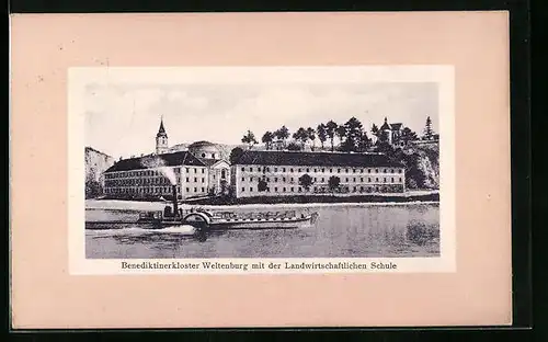 AK Weltenburg, Blick auf das Benediktinerkloster mit der Landwirtschaftlichen Schule