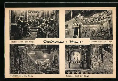 AK Wieliczki, Fragment kapl. Sw. Kingi, Rzezba w kapl. Sw. Kingi