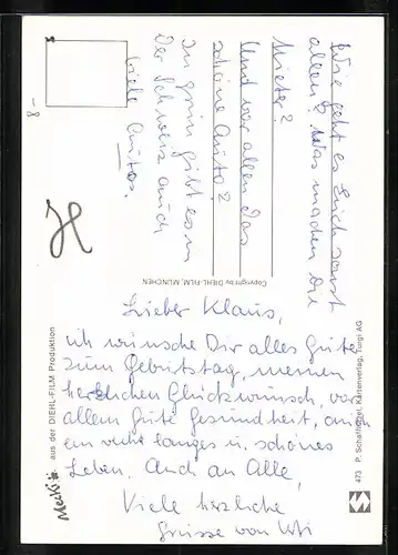 AK Mecki grüsst zum Geburtstag, Fahrt in einem Handwagen