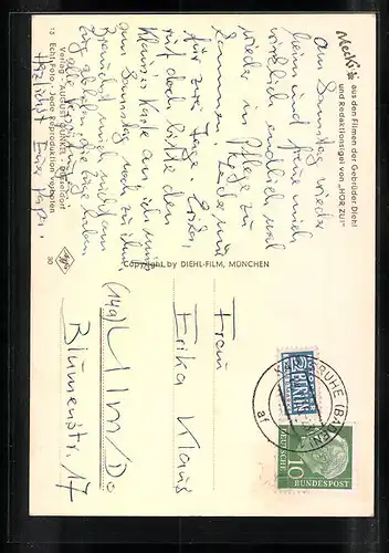 AK Mecki auf Wanderung mit seinem Koffer