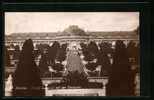 AK Potsdam, Schloss Sanssouci, Blick auf die Terrassen