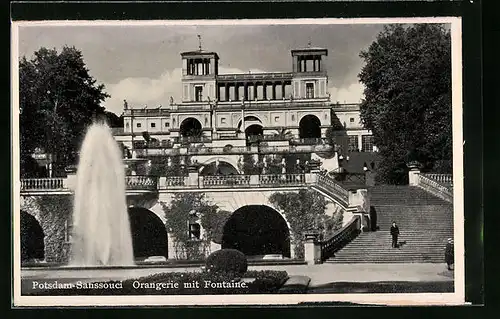 AK Potsdam, Schloss Sanssouci, Orangerie mit der Fontäne