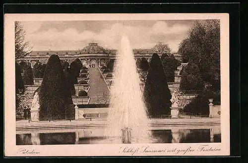 AK Potsdam, Schloss Sanssouci, die Treppe hinter der grossen Fontäne