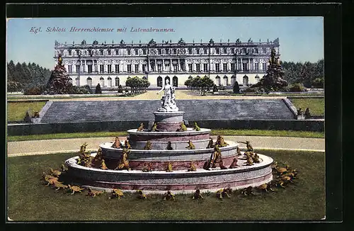 AK Kgl. Schloss Herrenchiemsee, am Latonabrunnen im Park