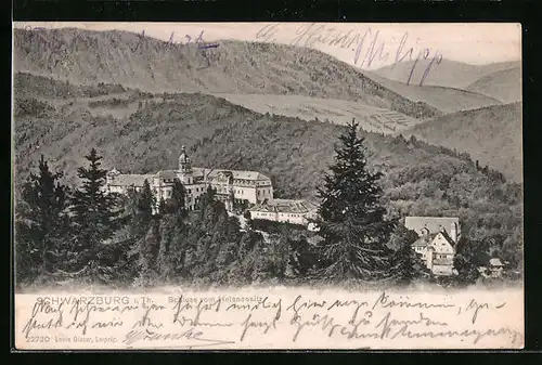 AK Schwarzburg i. Th., Blick auf das Schloss vom Helenensitz gesehen