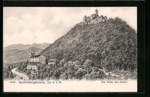 AK Hohkönigsburg, Blick hinauf zur Burg auf dem Berg