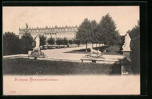 AK Schloss Herrenchiemsee, Skulpturen im Park