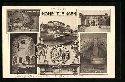 AK Schloss Hohentübingen, Eingang, das grosse Fass, Fehmgericht im Schlosskeller