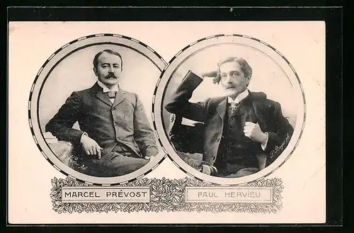 AK Marcel Prevost und Paul Hervieu, die Dichter im Portrait