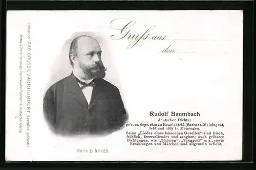 AK Rudolf Baumbach, Portrait des Dichters