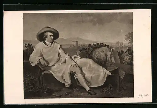 Künstler-AK Goethe in der Campagna, der Dichter vor der Stadt