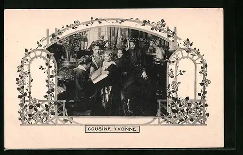 AK Cousine Yvonne, die Dichterin mit ihren Kindern
