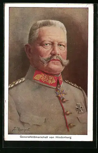 Künstler-AK Paul von Hindenburg, der Generalfeldmarschall im Portrait mit Eisernem Kreuz