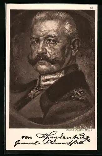 Künstler-AK Paul von Hindenburg, der Generalfeldmarschall seitlich portraitiert, Eisernes Kreuz