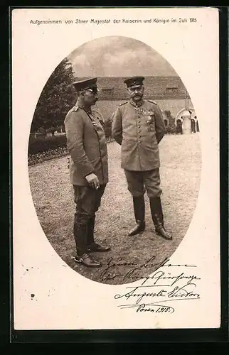 AK Paul von Hindenburg, der Generalfeldmarschall gemeinsam mit dem Kaiser, fotografiert von der Kaiserin im Juli 1915