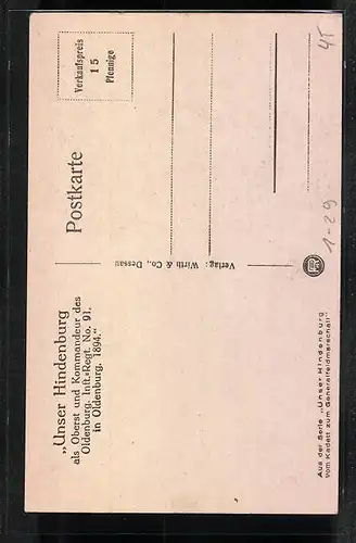 AK Paul von Hindenburg, als Oberst und Kommandeutr des Oldenburg. Inft.-Regt. No. 91