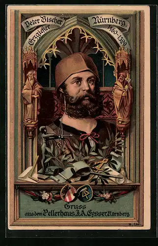AK Nürnberg, Peter Vischer im Portrait, der Erzgiesser, Wappen