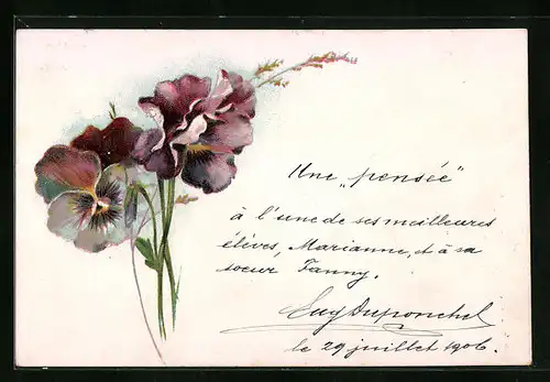 Präge-Lithographie Stiefmütterchen, in voller Blüte gesehen