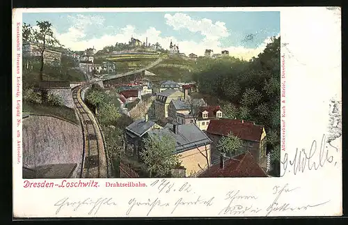 AK Dresden-Loschwitz, Blick ur Drahtseilbahn