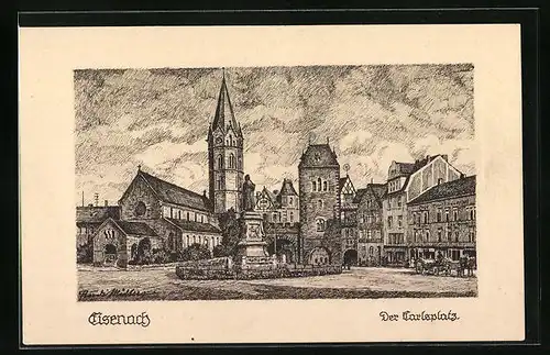 Künstler-AK Eisenach, Der Carlsplatz