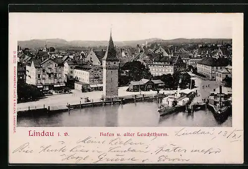 AK Lindau i. B., Hafen und alter Leuchtturm