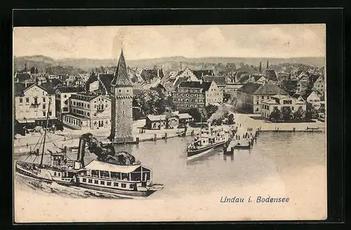 AK Lindau i. Bodensee, Panorama mit Hafen
