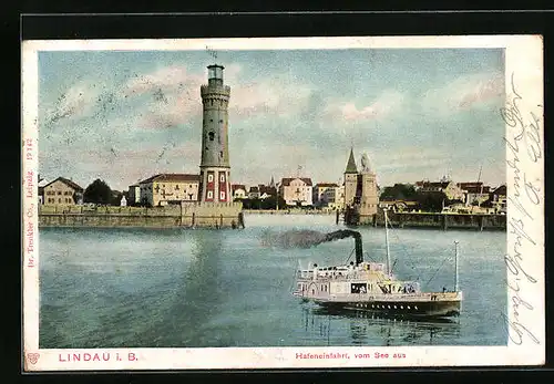 AK Lindau i. B., Hafeneinfahrt vom See aus
