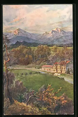 Künstler-AK Empfing, Gasthaus von Hans Seywald