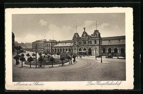 AK Mainz a. Rhein, Hauptbahnhof mit Vorplatz