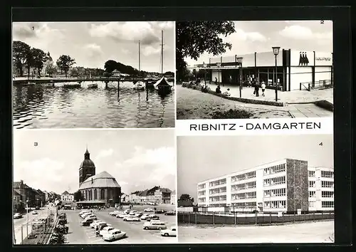 AK Ribnitz-Damgarten, Seglerhafen, HO-Kaufhalle Hans-Burmeister-Strasse, Oberschule, Karl-Marx-Platz