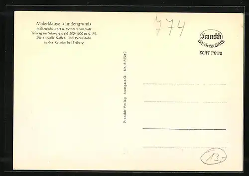 AK Triberg / Schwarzwald, Malerklause Lindengrund