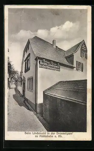 AK Rüdesheim a. Rh., Gasthaus Zum Lindenwirt in der Drosselgasse