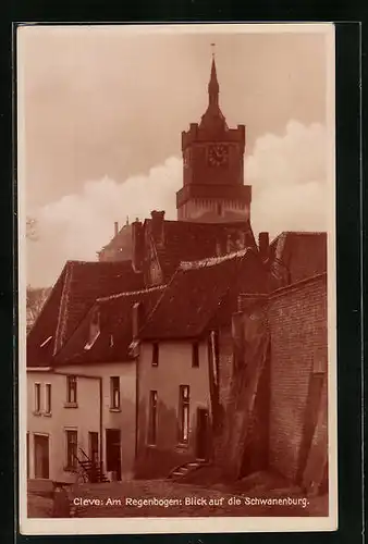 AK Cleve, Am Regenbogen, Blick auf die Schwanenburg